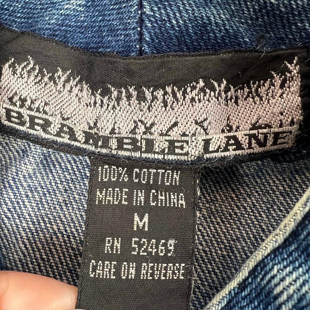 Vintage 80s/90s Bramble Lane Denim Bomber Jacket Puff Sleeve Smocked Waist - M - Picture 3 of 10